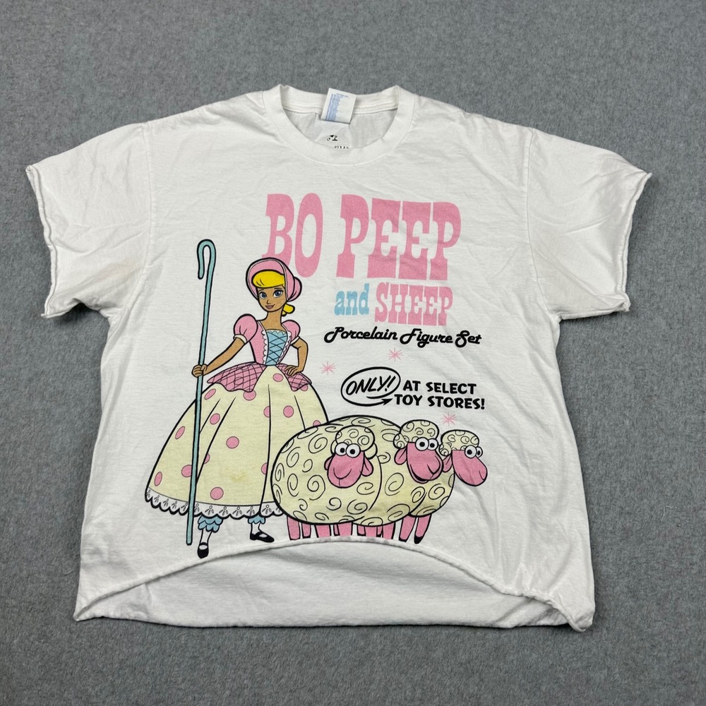 Disney Pixar Toy Story Bo Peep and Sheep Graphic Tee White Cropped Shirt L